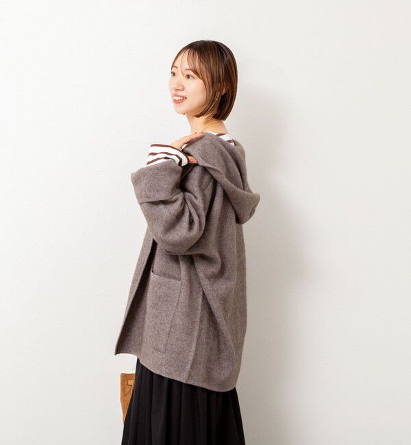 Rie Miller「ハーフ丈フーディー リバー風ニットコート」|その他|