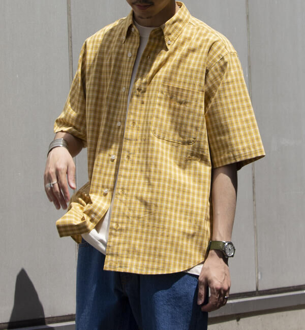 GLOSTER「【GLOSTER/グロスター】チェック半袖シャツ ボタンダウン ワンポイントロゴ刺繍入り」|シャツ・ブラウス|