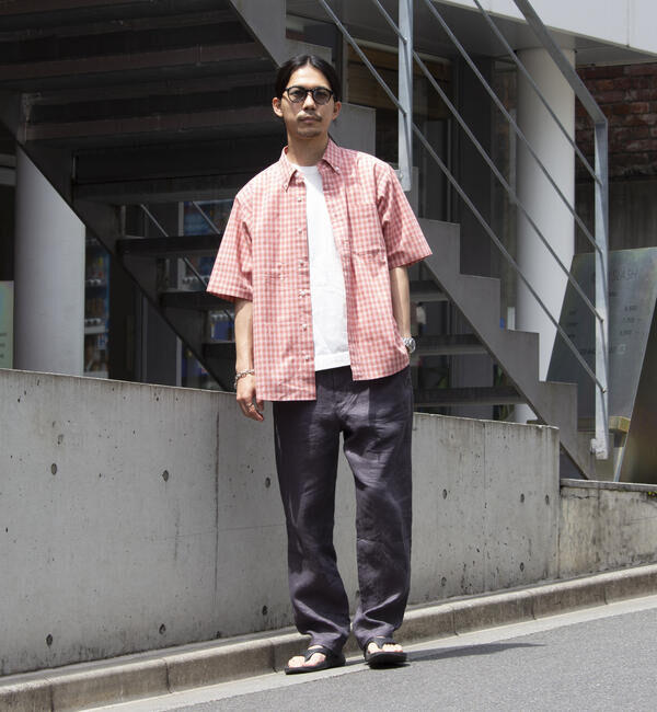 GLOSTER「【GLOSTER/グロスター】チェック半袖シャツ ボタンダウン ワンポイントロゴ刺繍入り」|シャツ・ブラウス|