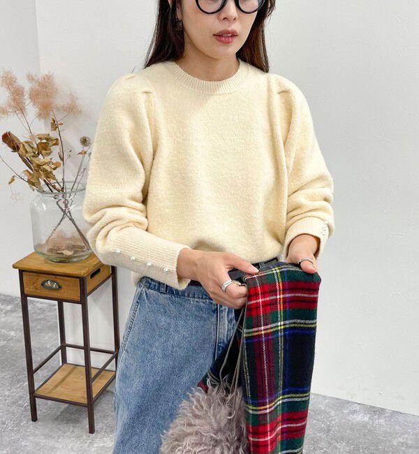 fredy emue「袖ボリュームパール付きニットプルオーバー」|ニット・セーター|