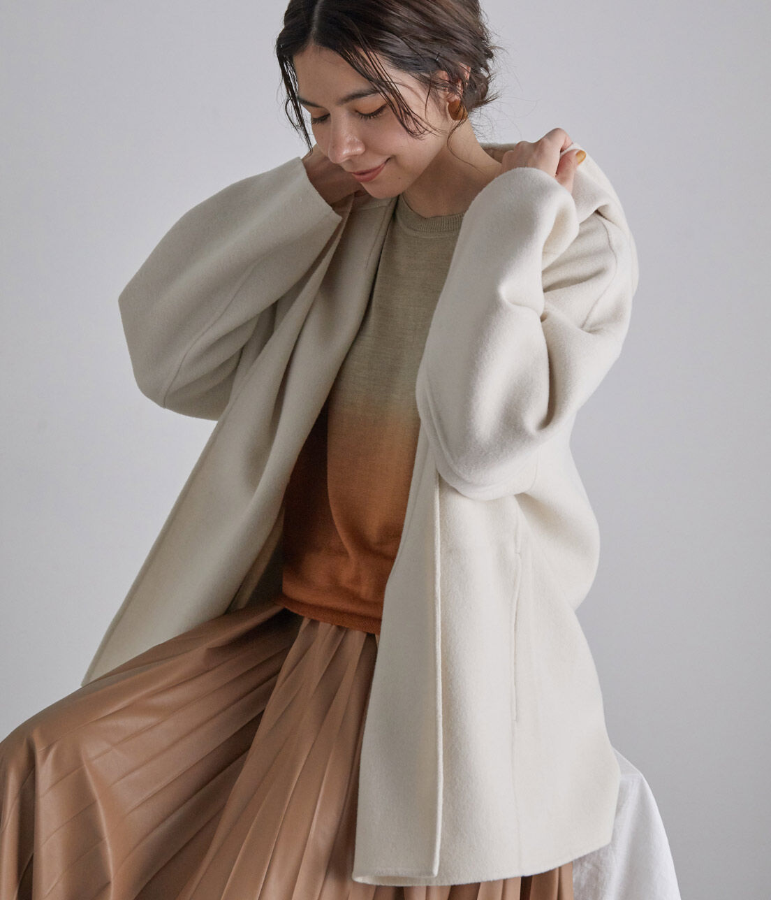 SALON adam et rope'「ウールカシミヤ無双仕立てフード付きミドル丈コート」|その他|