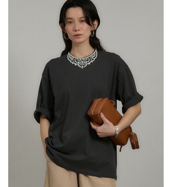 SALON adam et rope'「ビジューエンブロイダリーオーバーサイズT」|Tシャツ・カットソー|