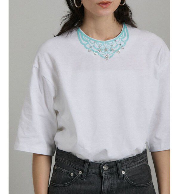 SALON adam et rope'「ビジューエンブロイダリーオーバーサイズT」|Tシャツ・カットソー|