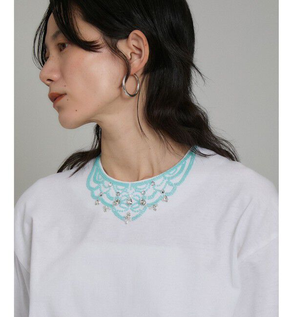 SALON adam et rope'「ビジューエンブロイダリーオーバーサイズT」|Tシャツ・カットソー|