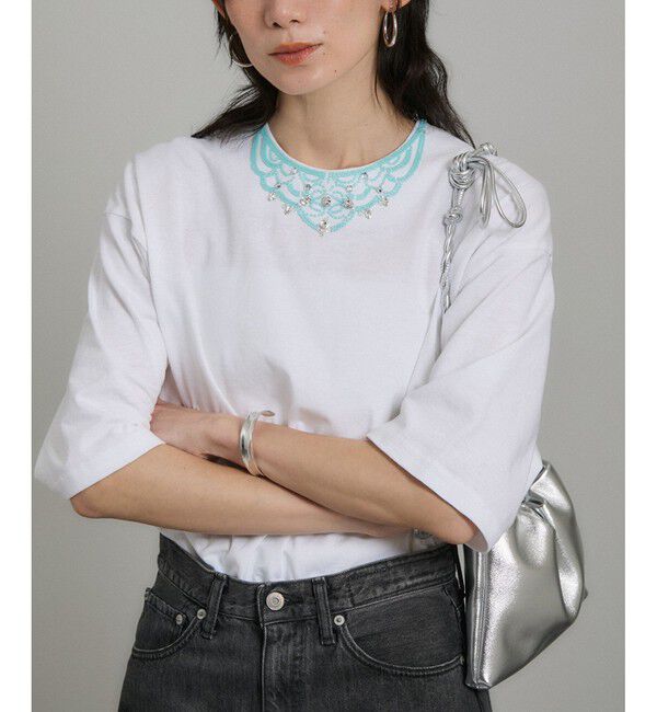 SALON adam et rope'「ビジューエンブロイダリーオーバーサイズT」|Tシャツ・カットソー|