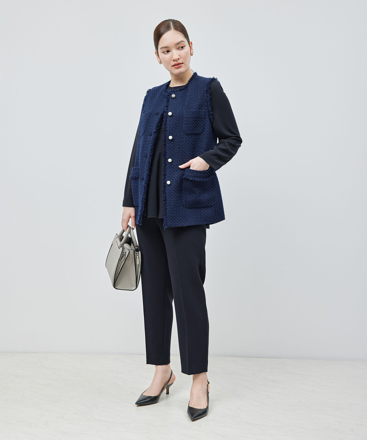 ROPE「トリアセテートダブルクロス ペプラムブラウス【セレモニー/通勤対応】【洗える】」|シャツ・ブラウス|