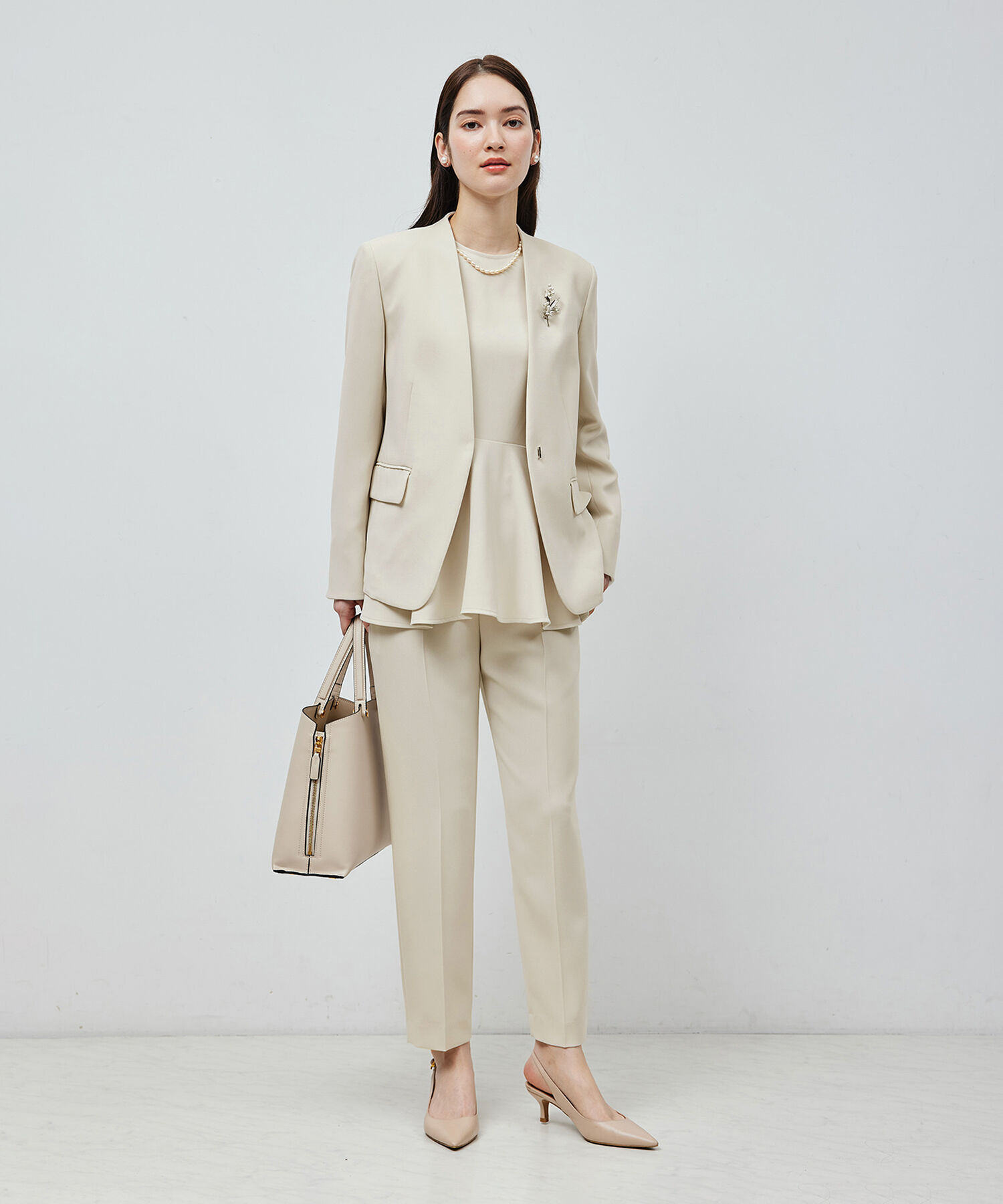 ROPE「トリアセテートダブルクロス ペプラムブラウス【セレモニー/通勤対応】【洗える】」|シャツ・ブラウス|