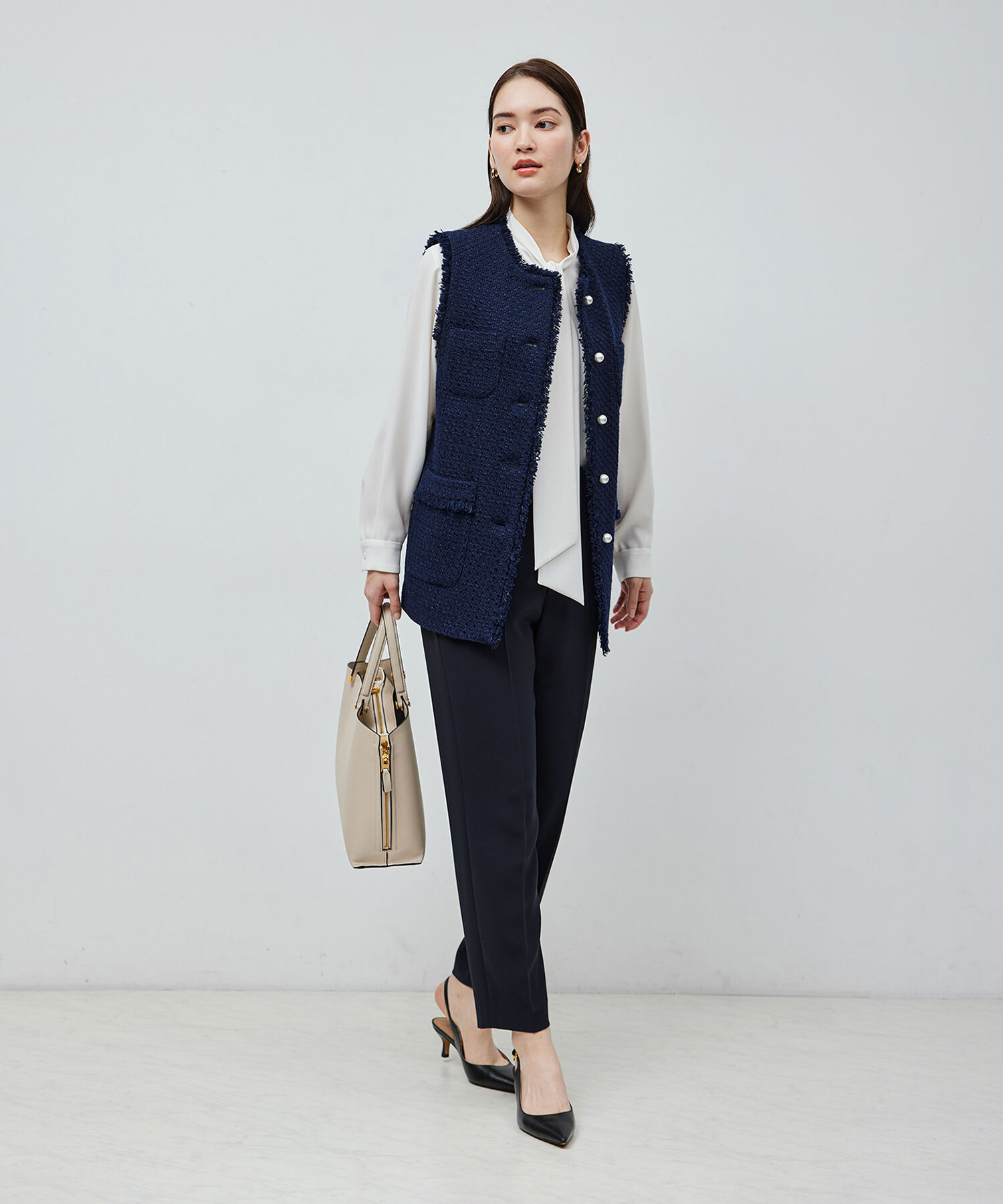 ROPE「トリアセテートダブルクロス サイドゴムテーパードパンツ【セレモニー/通勤対応】【洗える】」|その他|