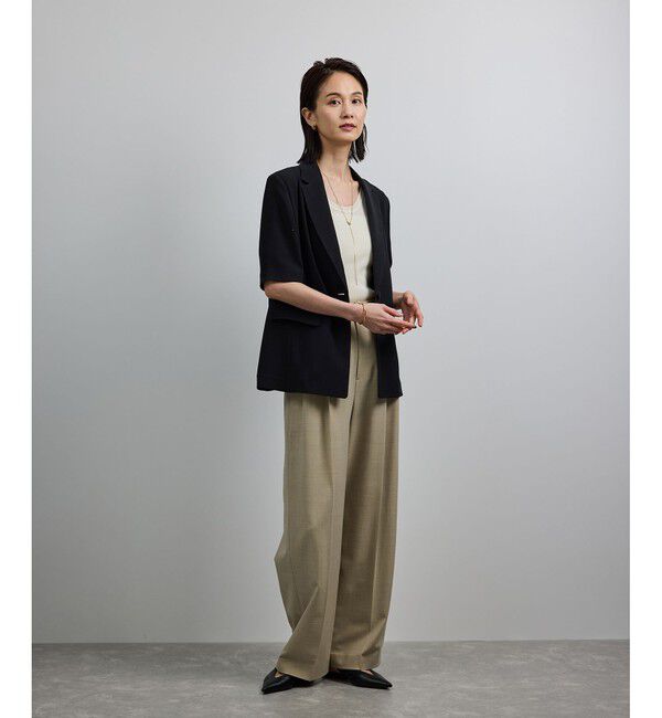 ROPE「【洗える・カセット服・新色追加】トリアセバックサテン ハーフスリーブジャケット/セットアップ対応」|テーラードジャケット|