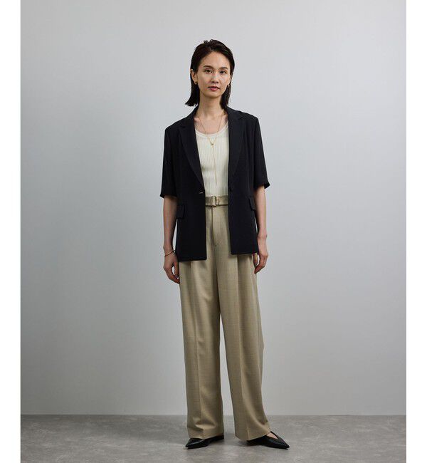 ROPE「【洗える・カセット服・新色追加】トリアセバックサテン ハーフスリーブジャケット/セットアップ対応」|テーラードジャケット|