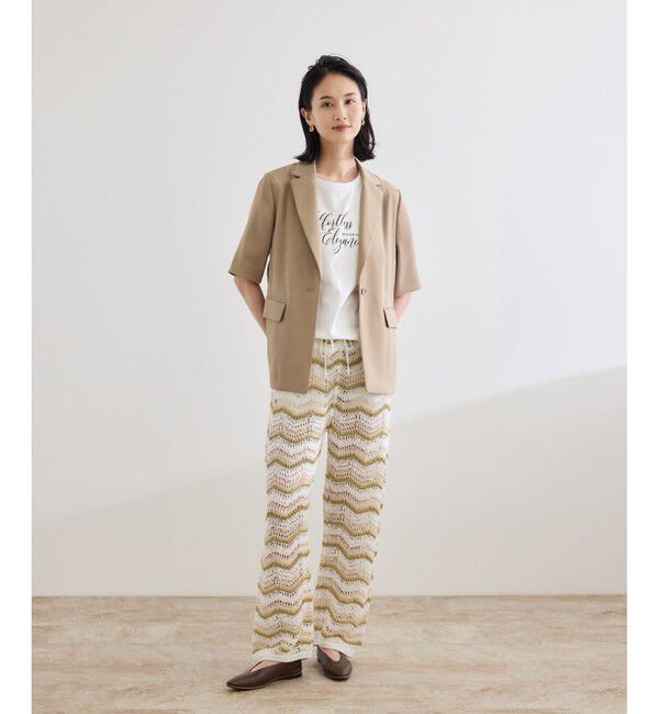 ROPE「【洗える・カセット服・新色追加】トリアセバックサテン ハーフスリーブジャケット/セットアップ対応」|テーラードジャケット|