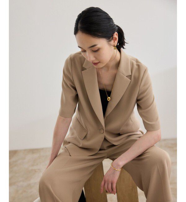 ROPE「【洗える・カセット服・新色追加】トリアセバックサテン ハーフスリーブジャケット/セットアップ対応」|テーラードジャケット|