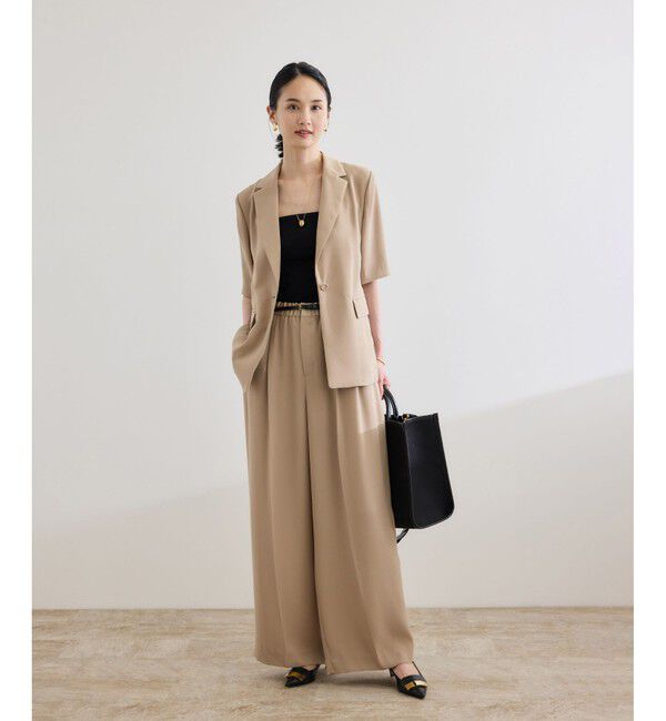 ROPE「【洗える・カセット服・新色追加】トリアセバックサテン ハーフスリーブジャケット/セットアップ対応」|テーラードジャケット|