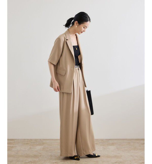 ROPE「【洗える・カセット服・新色追加】トリアセバックサテン ハーフスリーブジャケット/セットアップ対応」|テーラードジャケット|