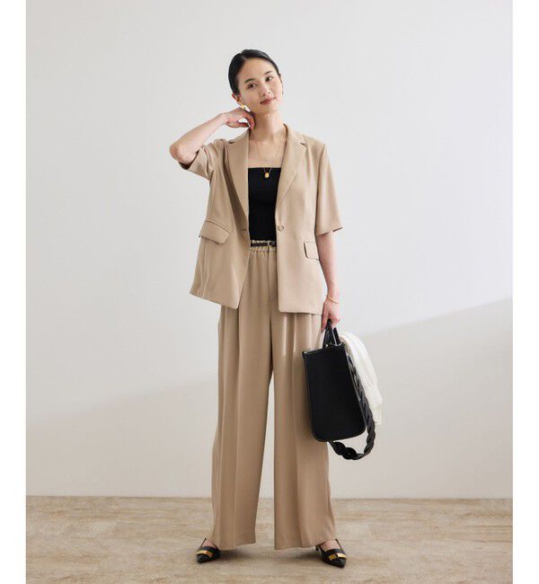 ROPE「【洗える・カセット服・新色追加】トリアセバックサテン ハーフスリーブジャケット/セットアップ対応」|テーラードジャケット|