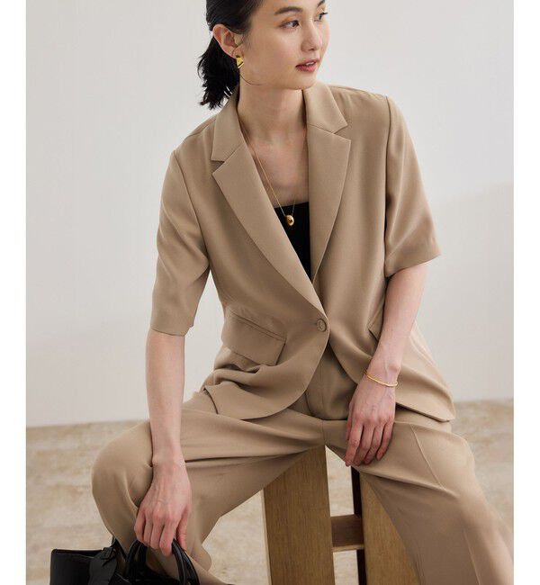 ROPE「【洗える・カセット服・新色追加】トリアセバックサテン ハーフスリーブジャケット/セットアップ対応」|テーラードジャケット|
