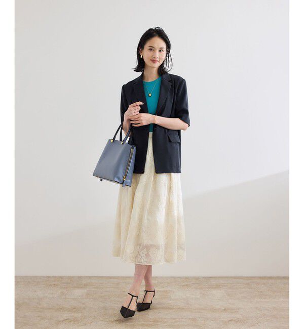 ROPE「【洗える・カセット服・新色追加】トリアセバックサテン ハーフスリーブジャケット/セットアップ対応」|テーラードジャケット|