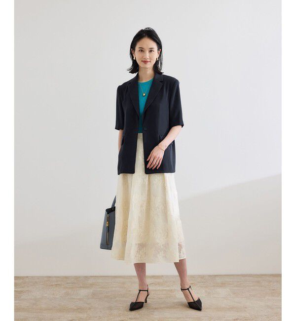 ROPE「【洗える・カセット服・新色追加】トリアセバックサテン ハーフスリーブジャケット/セットアップ対応」|テーラードジャケット|