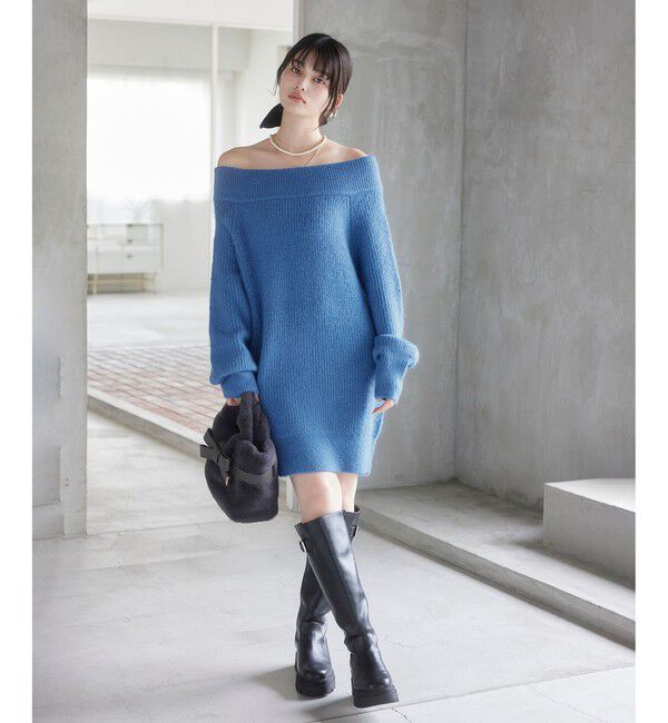 VIS「肩リボンミニ丈ニットワンピース/2WAY」|ワンピース|