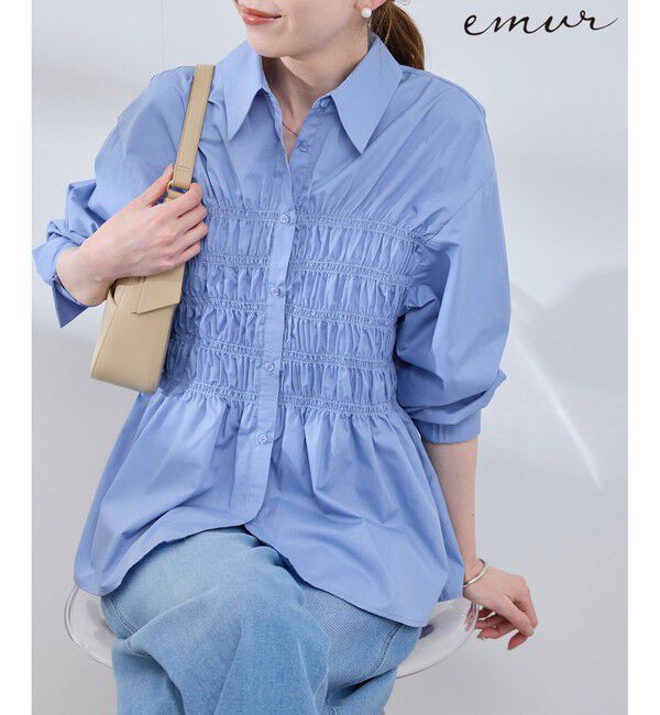 Rope&rsquo;Picnic「【WEB限定】【emur/エミュール】シャーリングシャツ」|シャツ・ブラウス|サックス(48)
