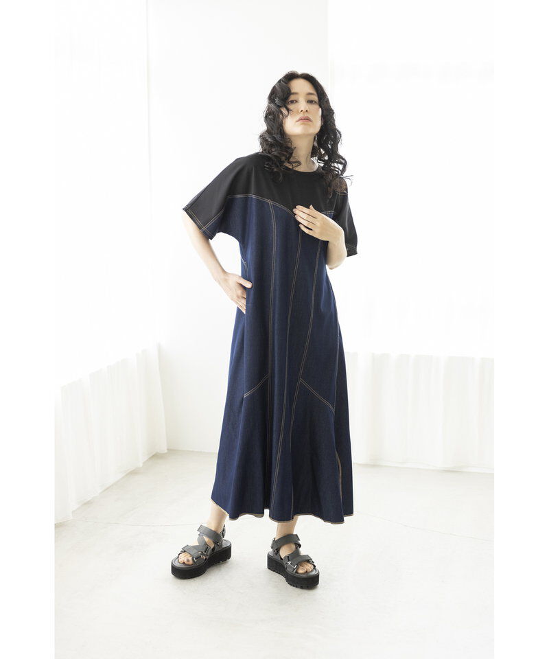  「テンセルデニム切替ワンピース」|ワンピース|