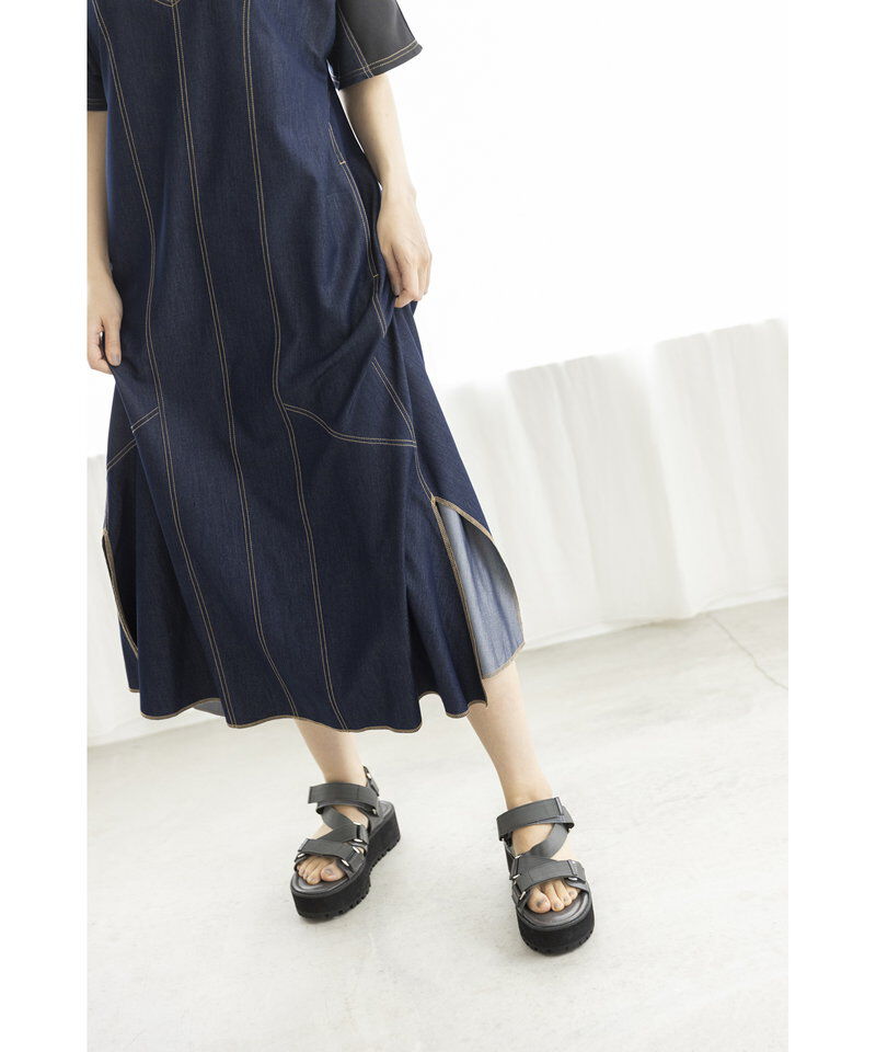  「テンセルデニム切替ワンピース」|ワンピース|