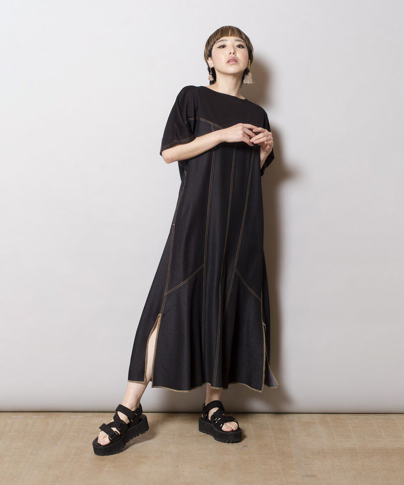  「テンセルデニム切替ワンピース」|ワンピース|