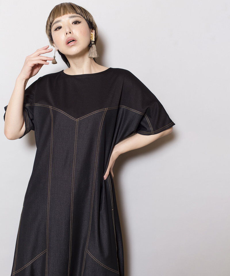  「テンセルデニム切替ワンピース」|ワンピース|