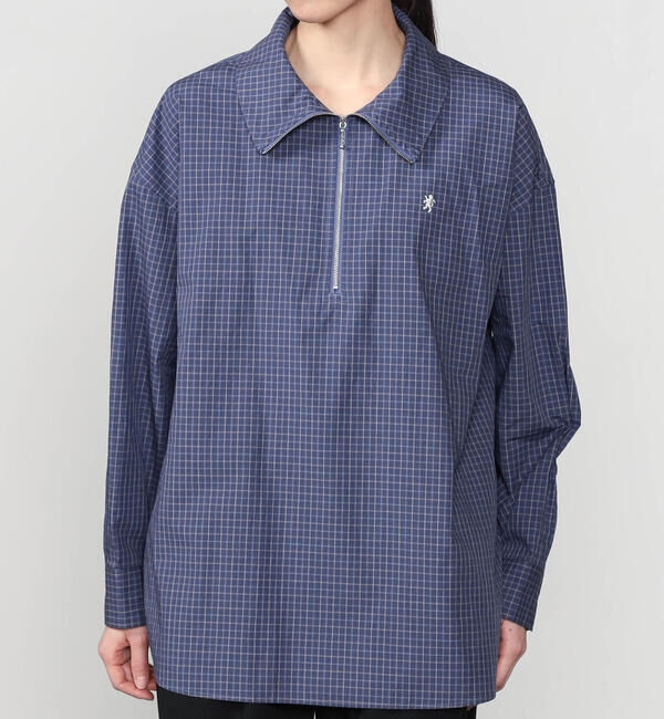 GYMPHLEX「Gymphlex | コットン ハーフジップ 長袖チェックシャツ WOMEN」|シャツ・ブラウス|NAVY系1