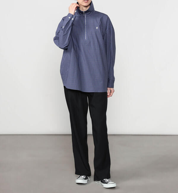 GYMPHLEX「Gymphlex | コットン ハーフジップ 長袖チェックシャツ WOMEN」|シャツ・ブラウス|