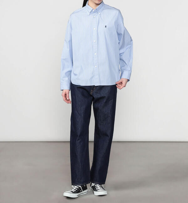 GYMPHLEX「Gymphlex | コットンストライプ ショートボタンダウン長袖シャツ WOMEN」|シャツ・ブラウス|