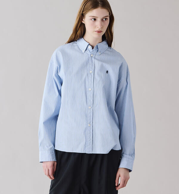 GYMPHLEX「Gymphlex | コットンストライプ ショートボタンダウン長袖シャツ WOMEN」|シャツ・ブラウス|