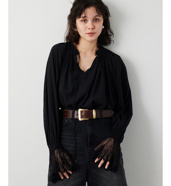  「コットンレースブラウス」|シャツ・ブラウス|ブラック