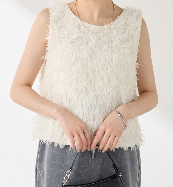  「【前後2WAY】ペーパーフリンジタンクトップ」|Tシャツ・カットソー|