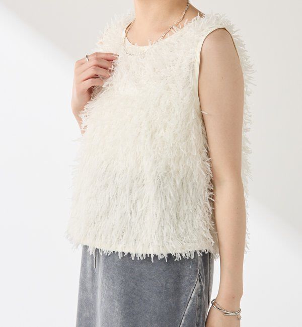  「【前後2WAY】ペーパーフリンジタンクトップ」|Tシャツ・カットソー|