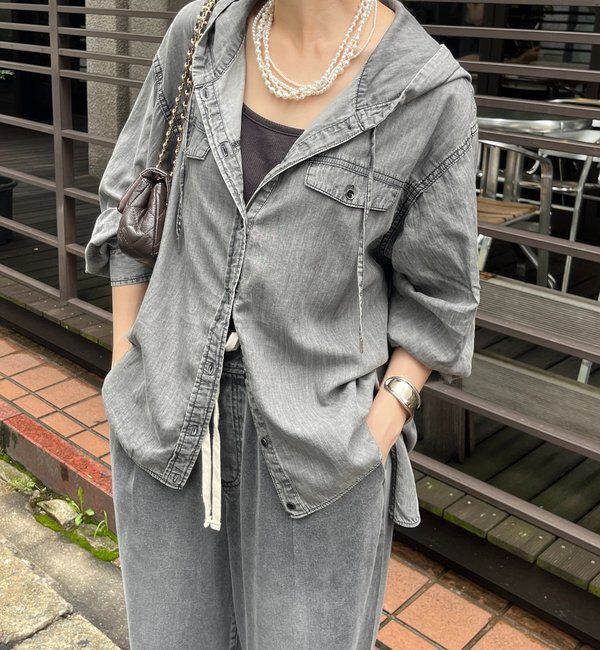  「シアーデニムフーディーシャツ」|シャツ・ブラウス|