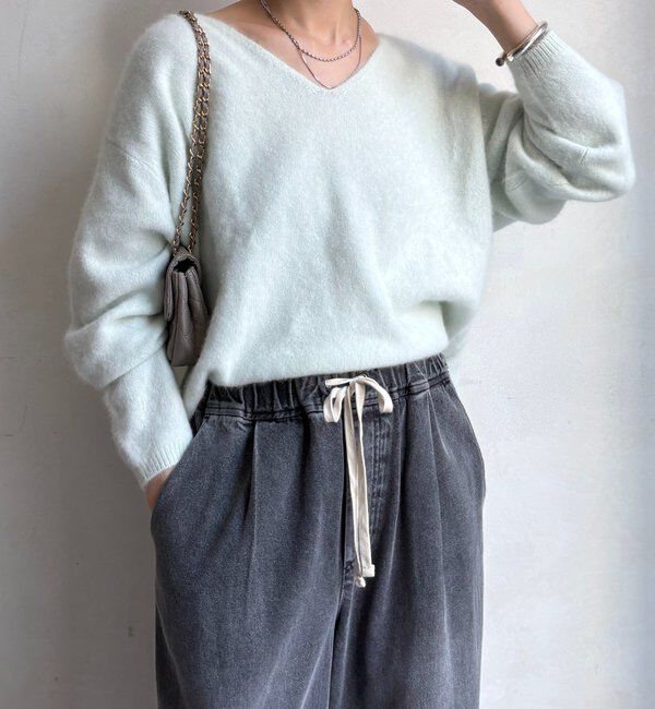  「ファーウール深Vプルオーバー」|ニット・セーター|ミント