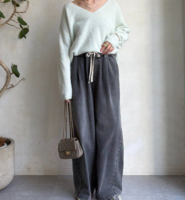  「ファーウール深Vプルオーバー」|ニット・セーター|