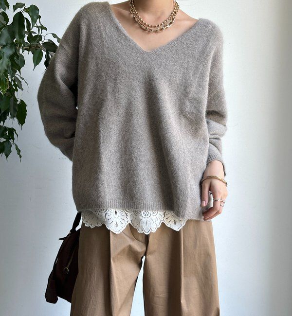  「ファーウール深Vプルオーバー」|ニット・セーター|