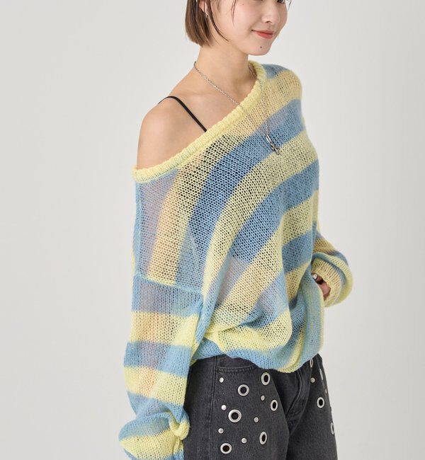  「ワイドボーダーメッシュニット」|ニット・セーター|