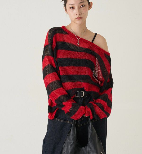  「ワイドボーダーメッシュニット」|ニット・セーター|