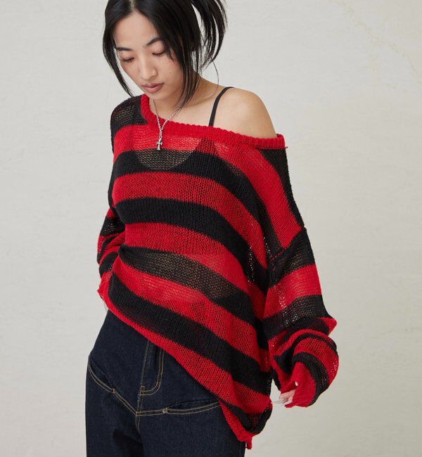  「ワイドボーダーメッシュニット」|ニット・セーター|