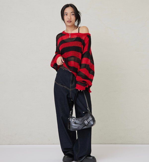  「ワイドボーダーメッシュニット」|ニット・セーター|