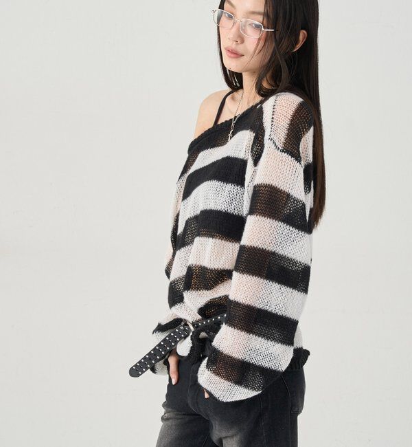  「ワイドボーダーメッシュニット」|ニット・セーター|