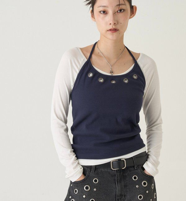  「アイレットホルターレイヤードトップス」|Tシャツ・カットソー|ネイビー