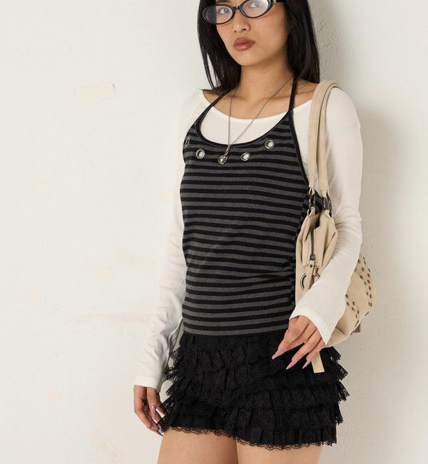  「アイレットホルターレイヤードトップス」|Tシャツ・カットソー|