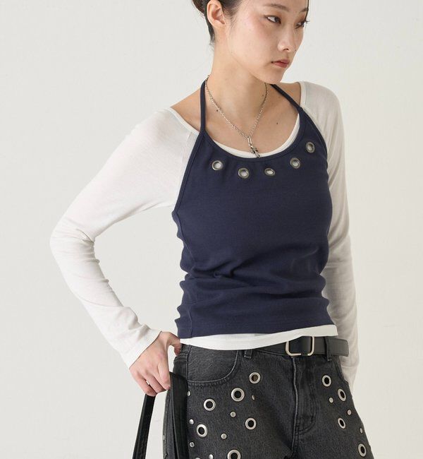  「アイレットホルターレイヤードトップス」|Tシャツ・カットソー|