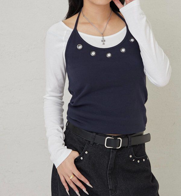  「アイレットホルターレイヤードトップス」|Tシャツ・カットソー|