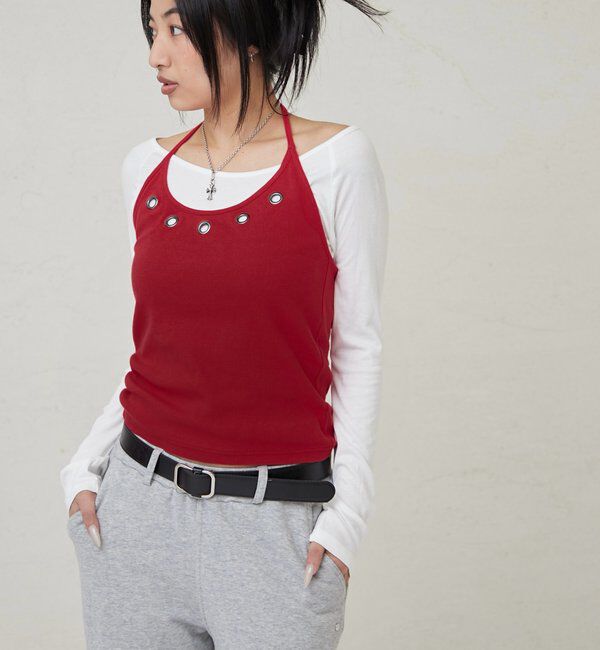  「アイレットホルターレイヤードトップス」|Tシャツ・カットソー|