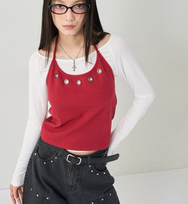  「アイレットホルターレイヤードトップス」|Tシャツ・カットソー|